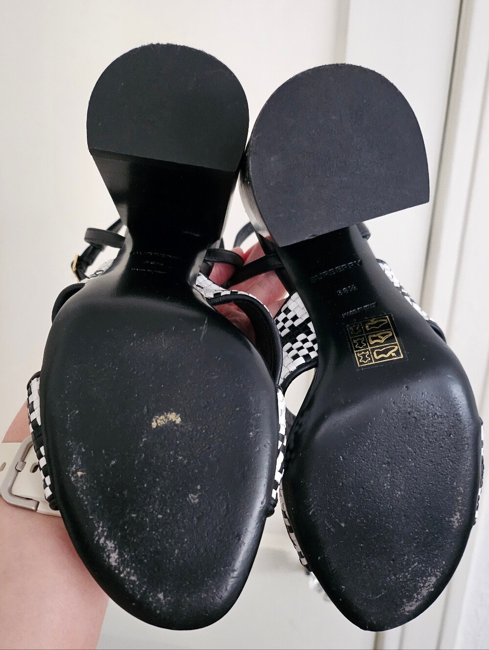 Burberry Castlebar Ankle Strap High Heel Sandal Black White - Picture 5 of 7
